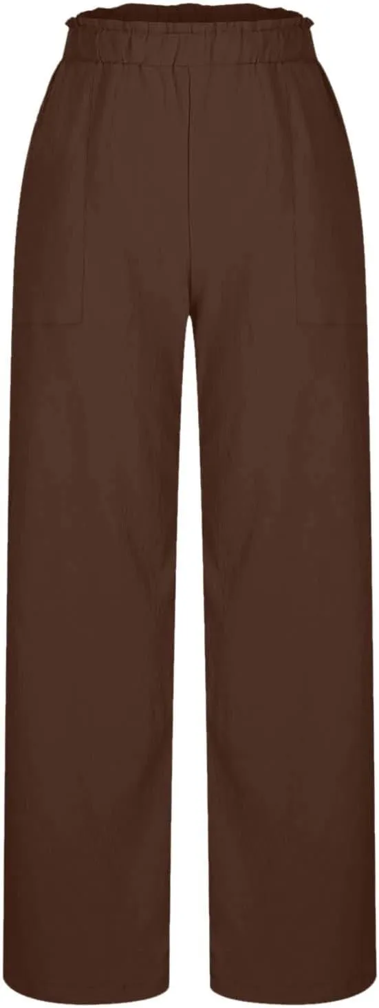 High Waisted Palazzo Pants Women Wide Leg Trousers, Casual Linen Pants with Pockets for Work or Lounge