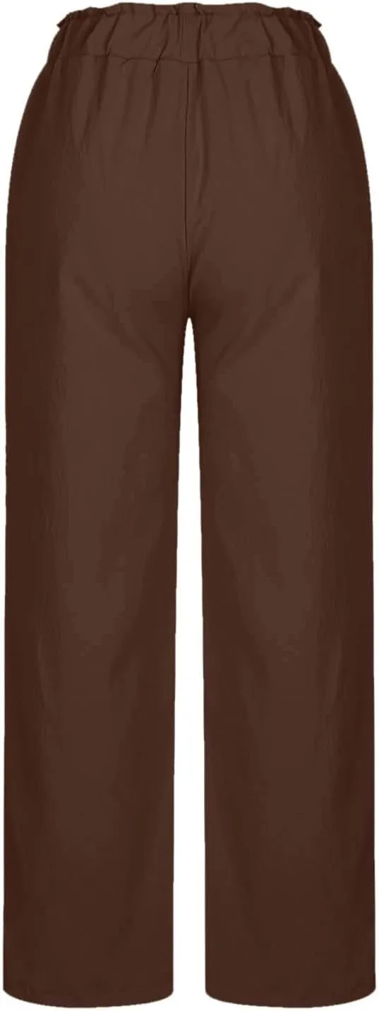 High Waisted Palazzo Pants Women Wide Leg Trousers, Casual Linen Pants with Pockets for Work or Lounge