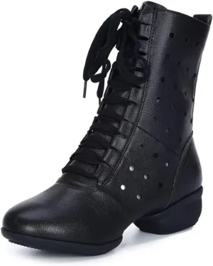 HIPPOSEUS Women Lace Up Jazz Dance Shoes Closed Toe Ballroom Salsa Dance Booties with Rubber Sole