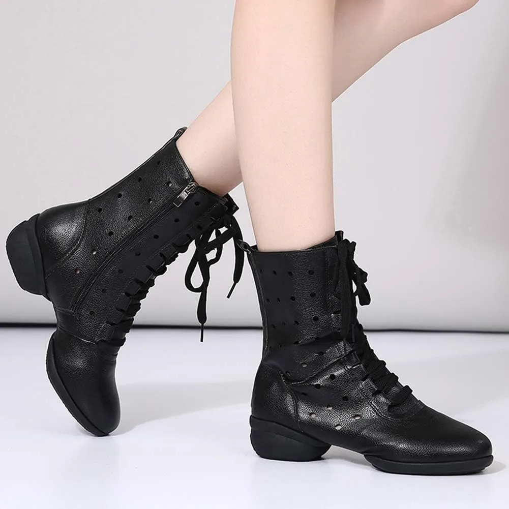 HIPPOSEUS Women Lace Up Jazz Dance Shoes Closed Toe Ballroom Salsa Dance Booties with Rubber Sole