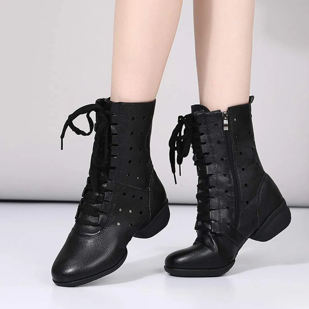 HIPPOSEUS Women Lace Up Jazz Dance Shoes Closed Toe Ballroom Salsa Dance Booties with Rubber Sole