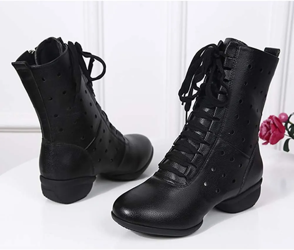 HIPPOSEUS Women Lace Up Jazz Dance Shoes Closed Toe Ballroom Salsa Dance Booties with Rubber Sole