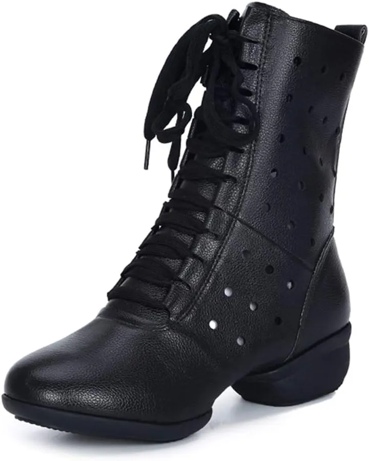 HIPPOSEUS Women Lace Up Jazz Dance Shoes Closed Toe Ballroom Salsa Dance Booties with Rubber Sole