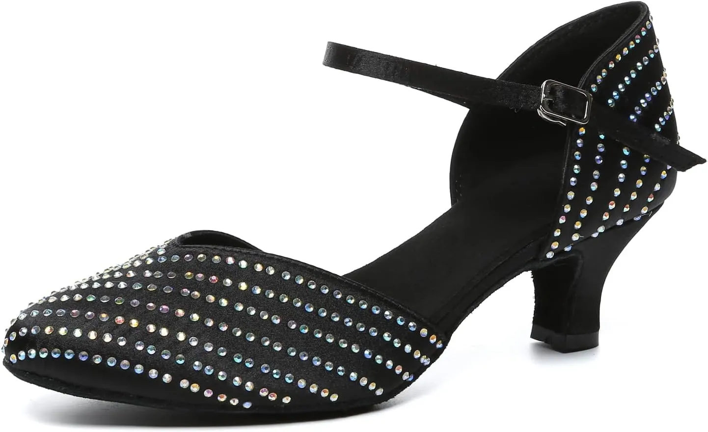 HIPPOSEUS Women's Closed Toe Latin Dance Heels Rhinestone Comfortable Ballroom Dancing Pumps,Model YCL