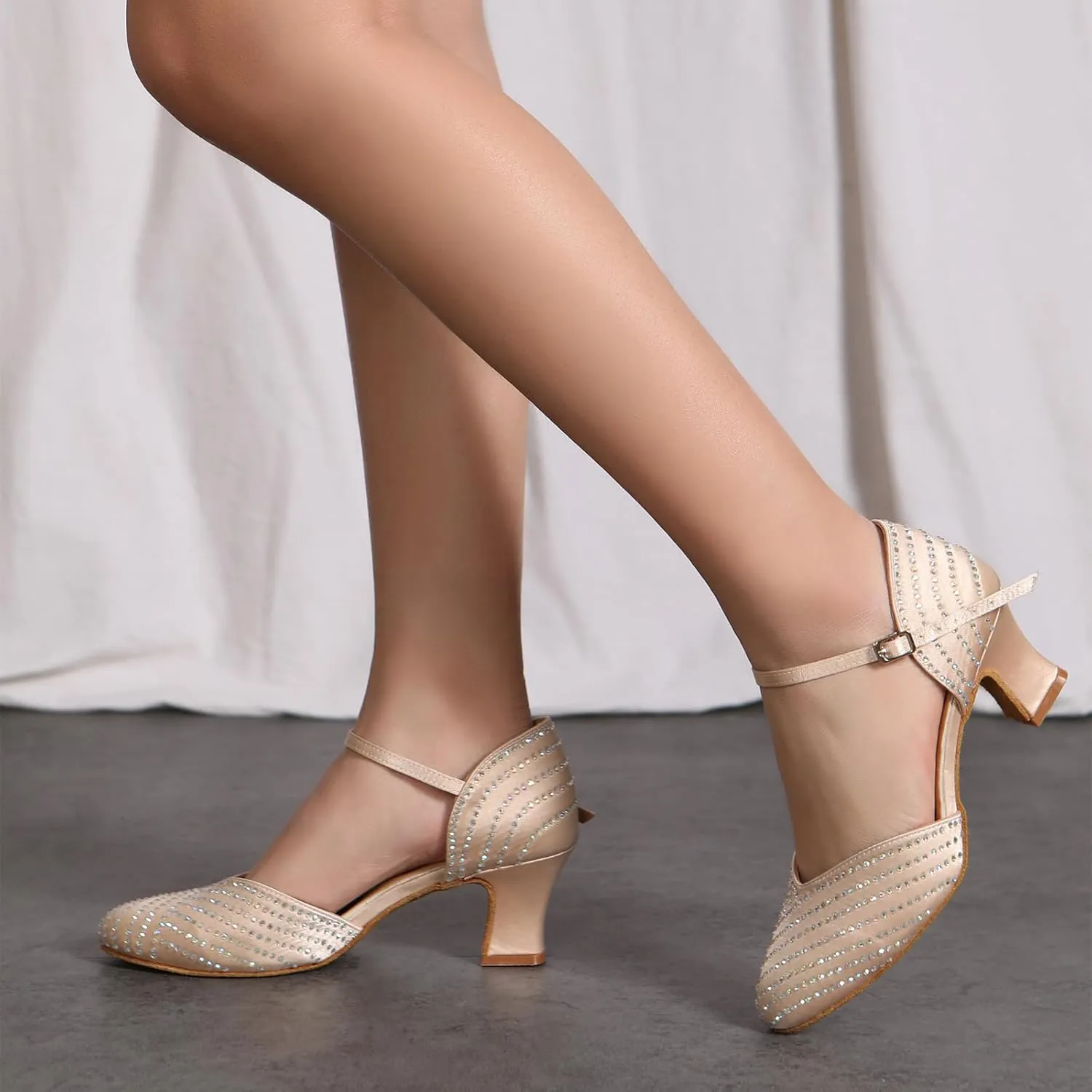 HIPPOSEUS Women's Closed Toe Latin Dance Heels Rhinestone Comfortable Ballroom Dancing Pumps,Model YCL