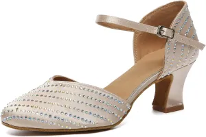 HIPPOSEUS Women's Closed Toe Latin Dance Heels Rhinestone Comfortable Ballroom Dancing Pumps,Model YCL