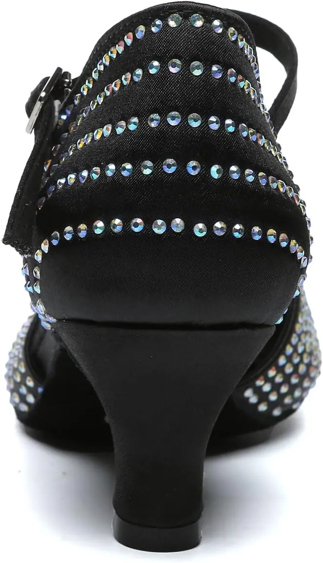 HIPPOSEUS Women's Closed Toe Latin Dance Heels Rhinestone Comfortable Ballroom Dancing Pumps,Model YCL