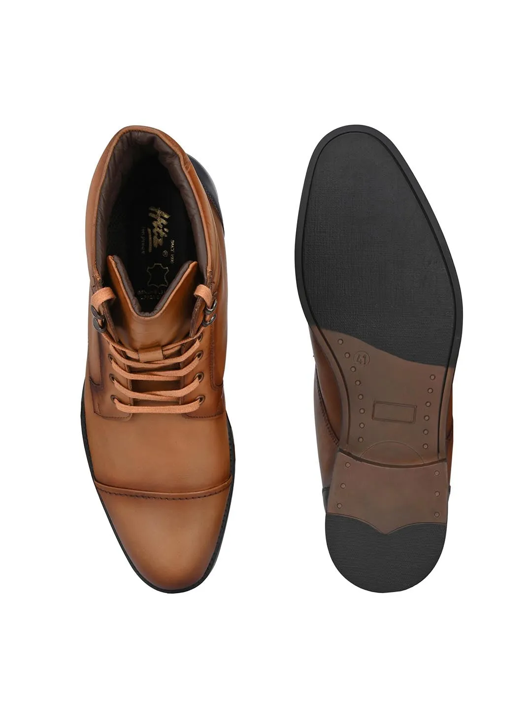 Hitz Men's Tan Leather Boots with Laces