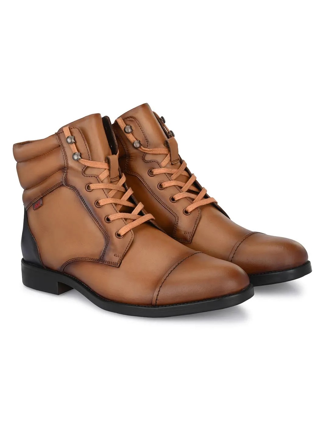 Hitz Men's Tan Leather Boots with Laces