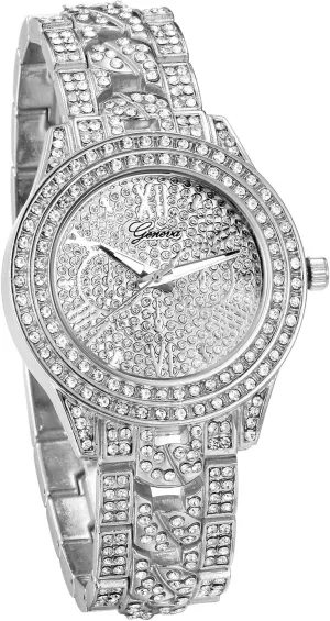 JewelryWe Men Watches Gold Tone Alloy Quartz Watch Stylish Rhinestone Business Casual Dress Wristwatches