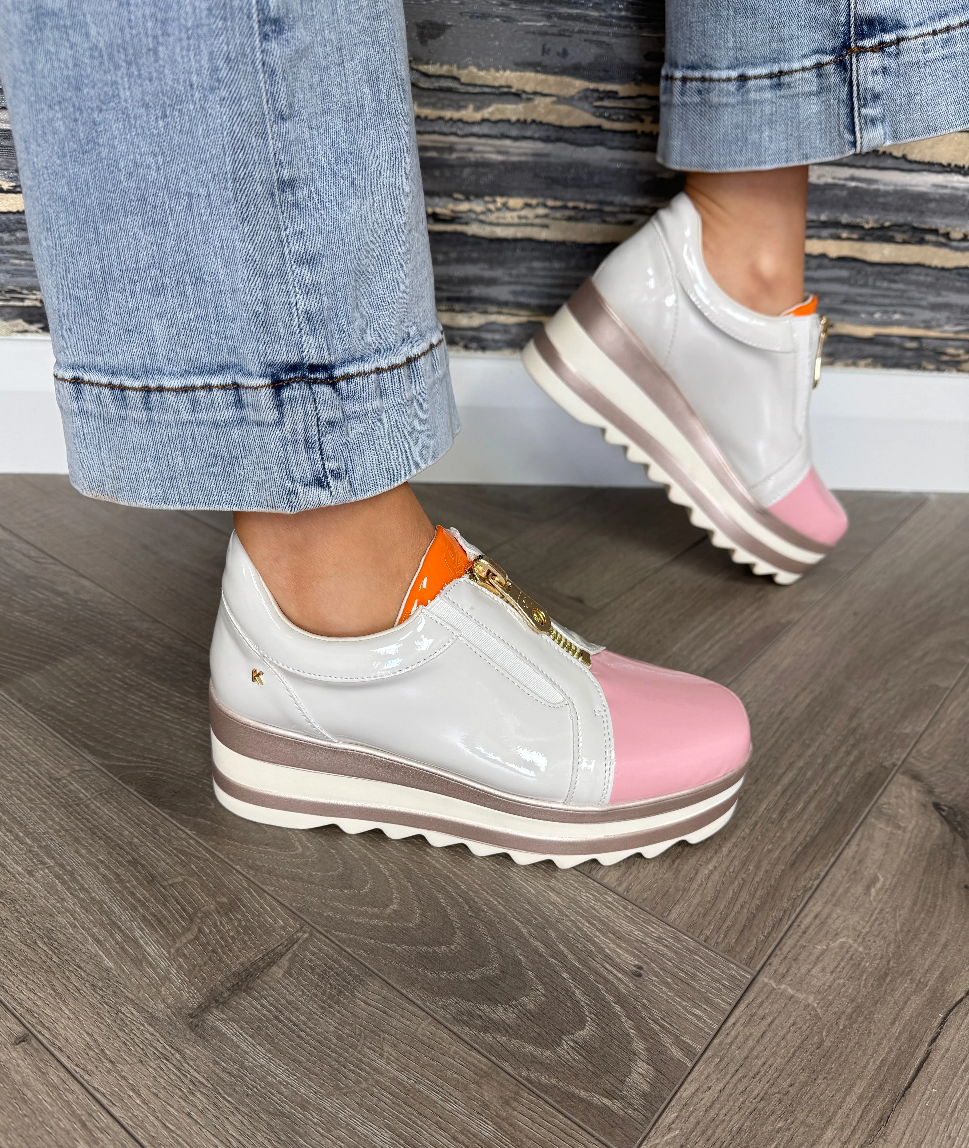 Kate Appleby ‘Devizes’ Patent Platform Shoe With Coloured Toe - Almond (K27)