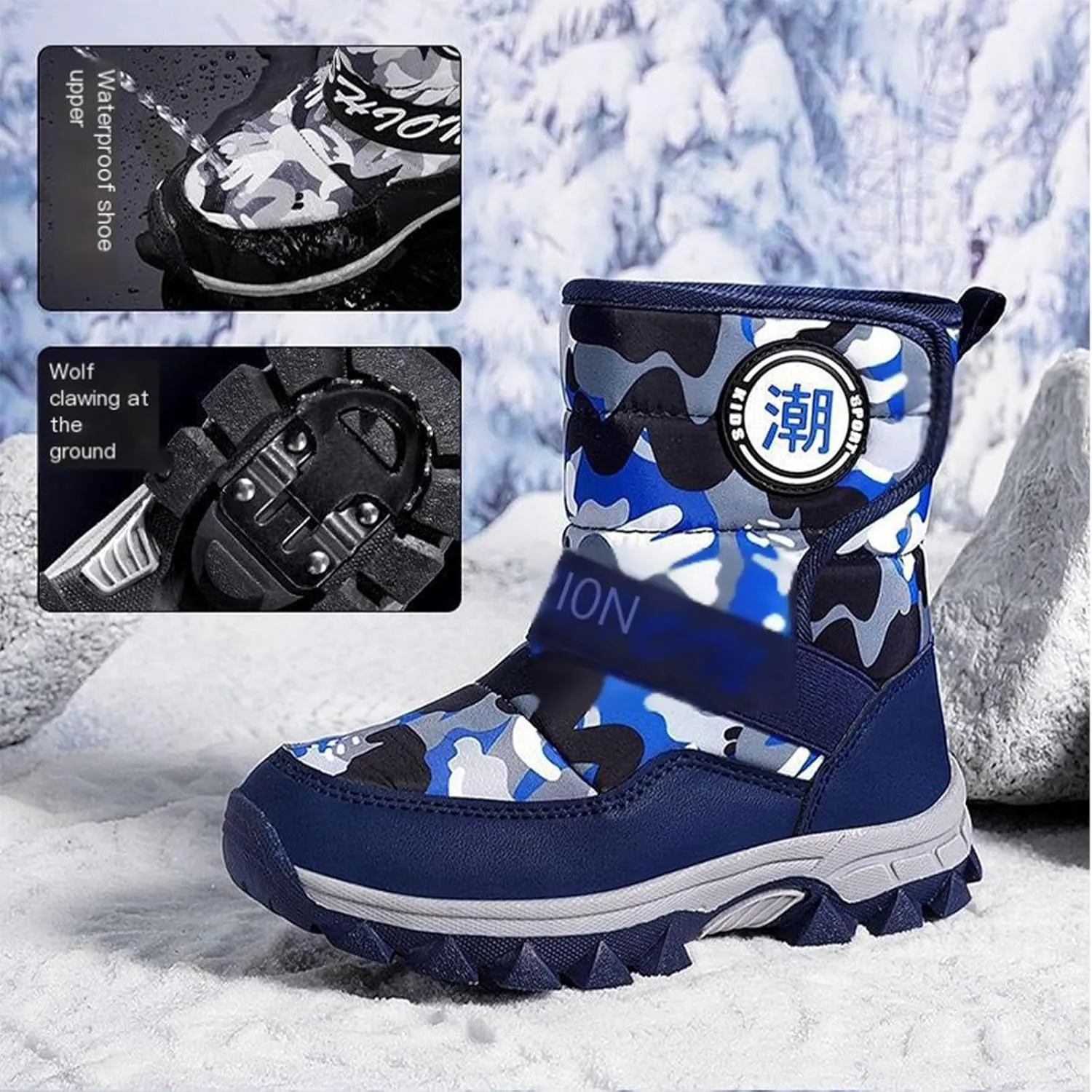 Kids Winter Boots Waterproof Girls Boys Snow Hiking Outdoor Boots Anti Collision Anti-Skid Mid Ankle Trekking Shoes