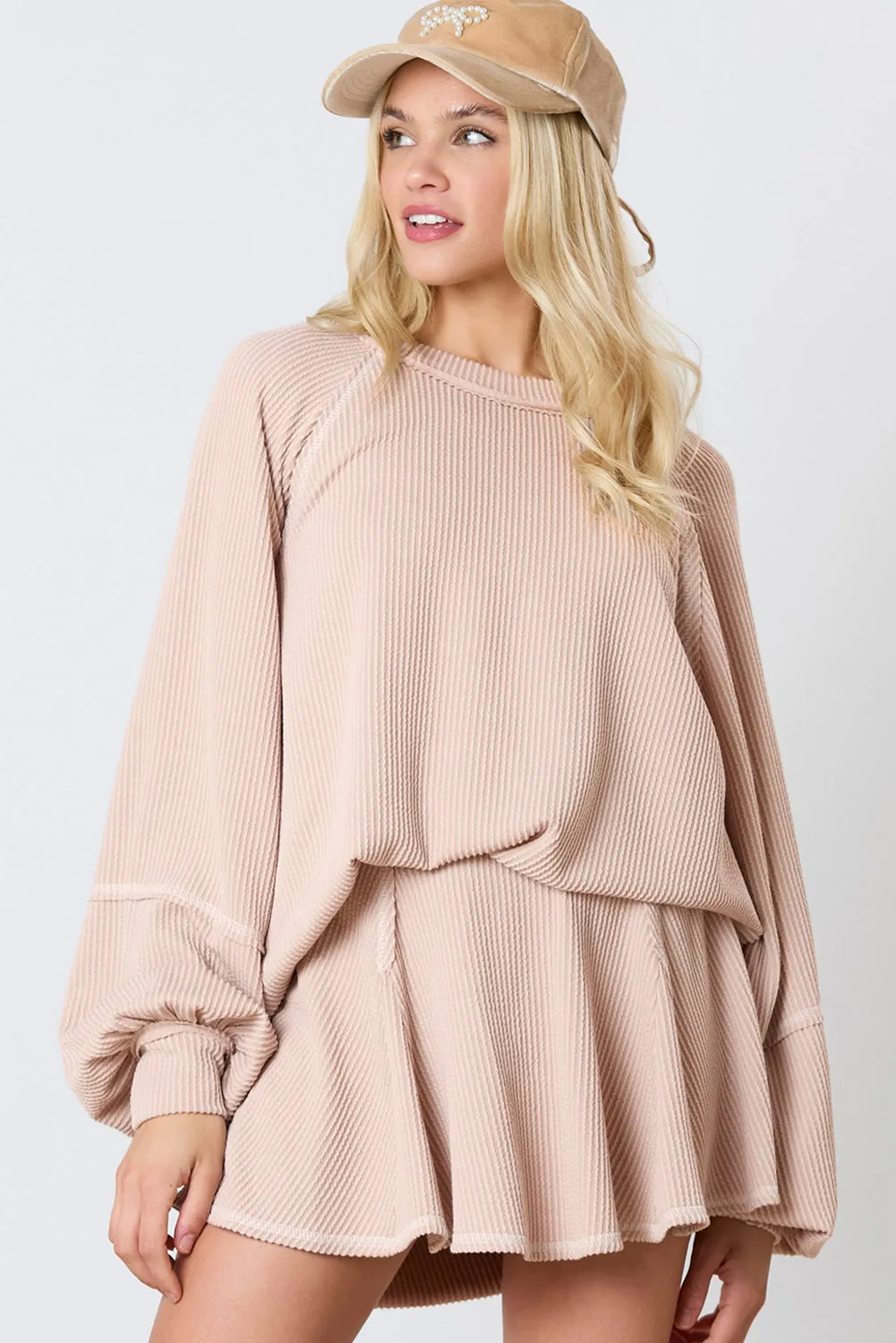 Lantern Sleeve Pullover Ruffle Mini Skirt Set (online only)
