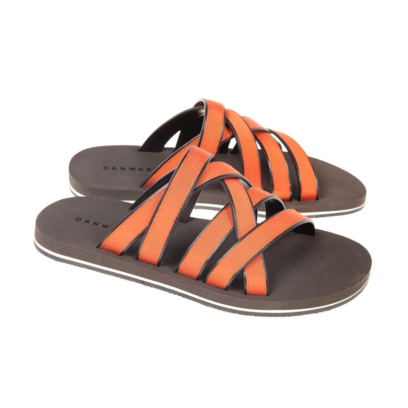 LEATHER AND COTTON WEBBED MULTI-STRAPPED SANDAL WITH BICOLORED MICRO SOLE