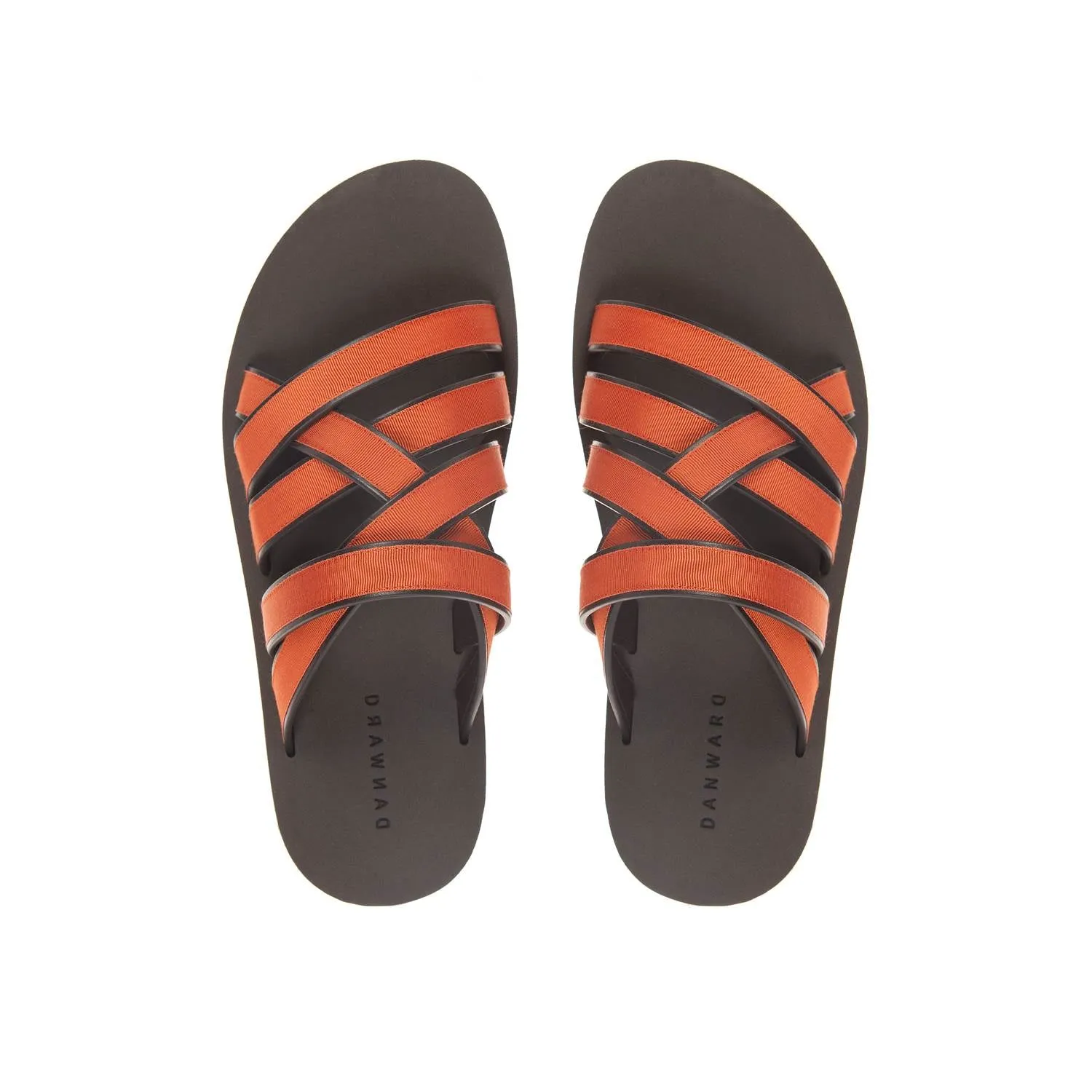 LEATHER AND COTTON WEBBED MULTI-STRAPPED SANDAL WITH BICOLORED MICRO SOLE