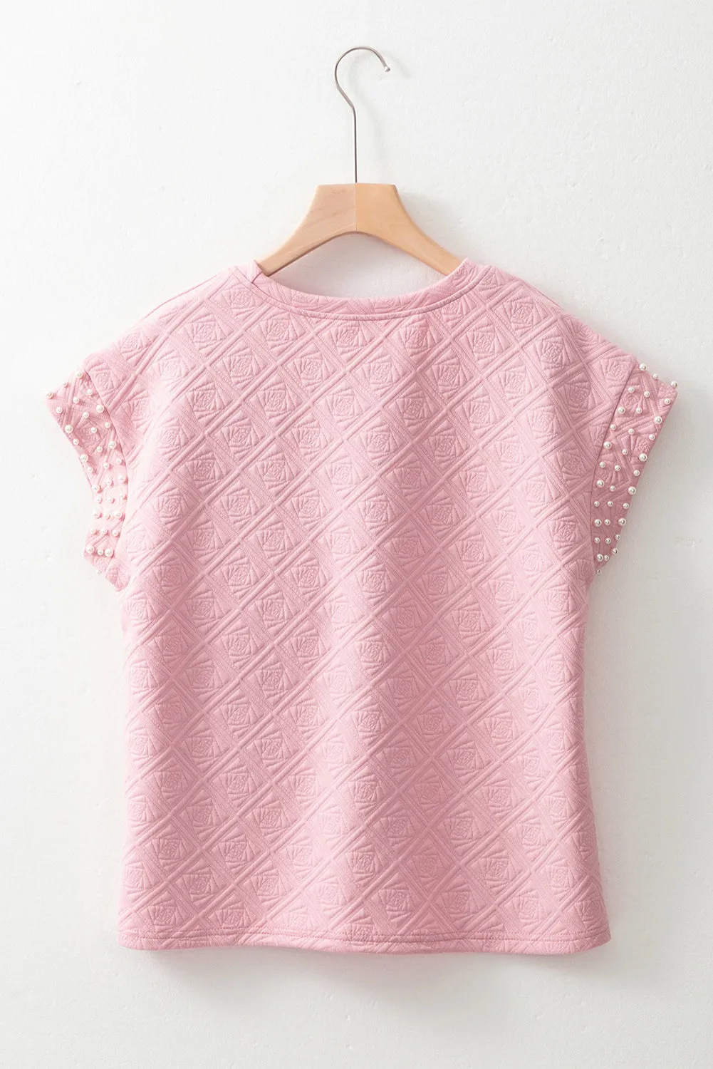 Light Pink Rose Floral Textured Pearl Beaded Top