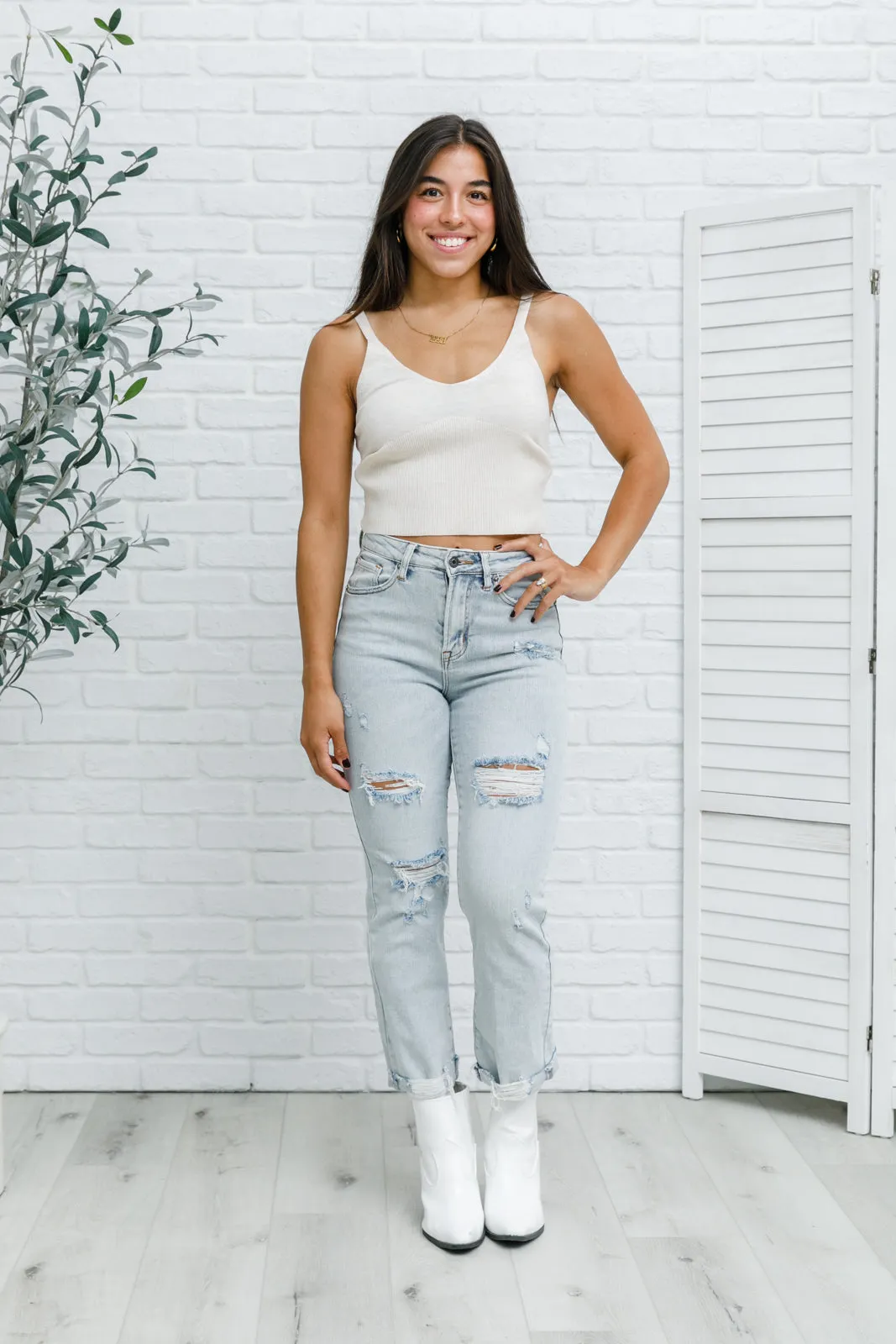 Light Weight Ribbed Bodice Tank In Natural