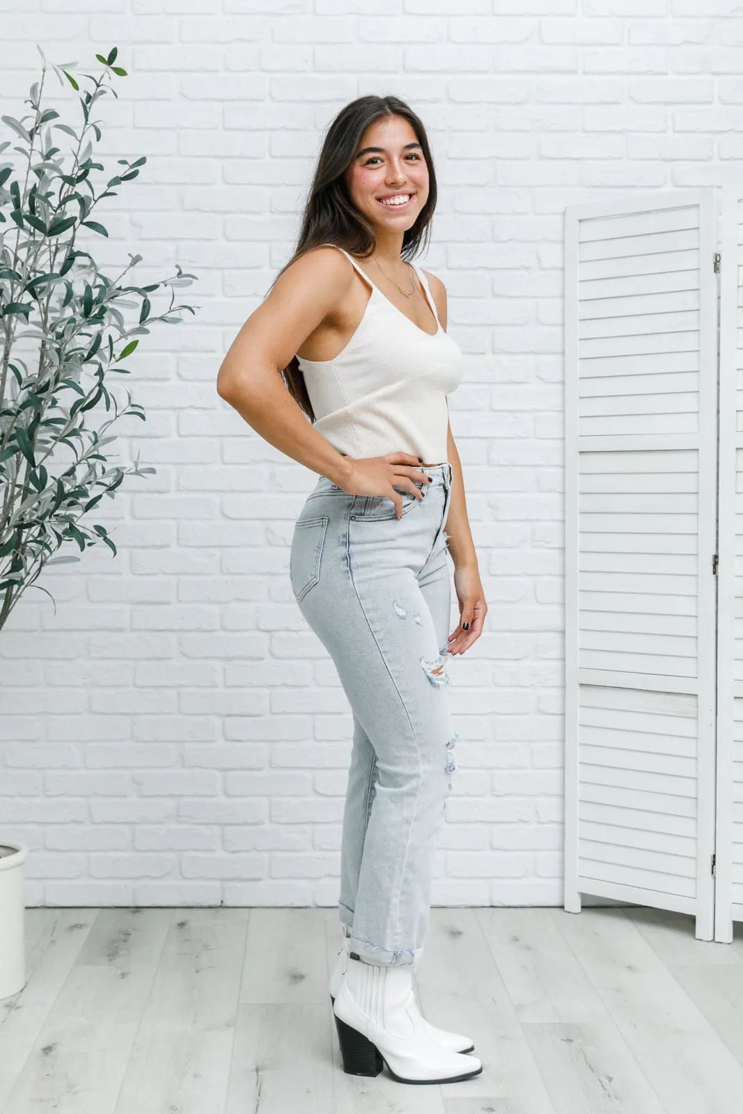 Light Weight Ribbed Bodice Tank In Natural