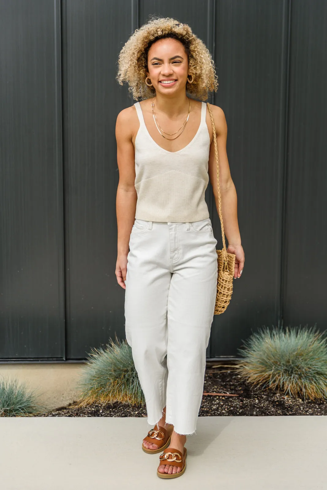 Light Weight Ribbed Bodice Tank In Natural