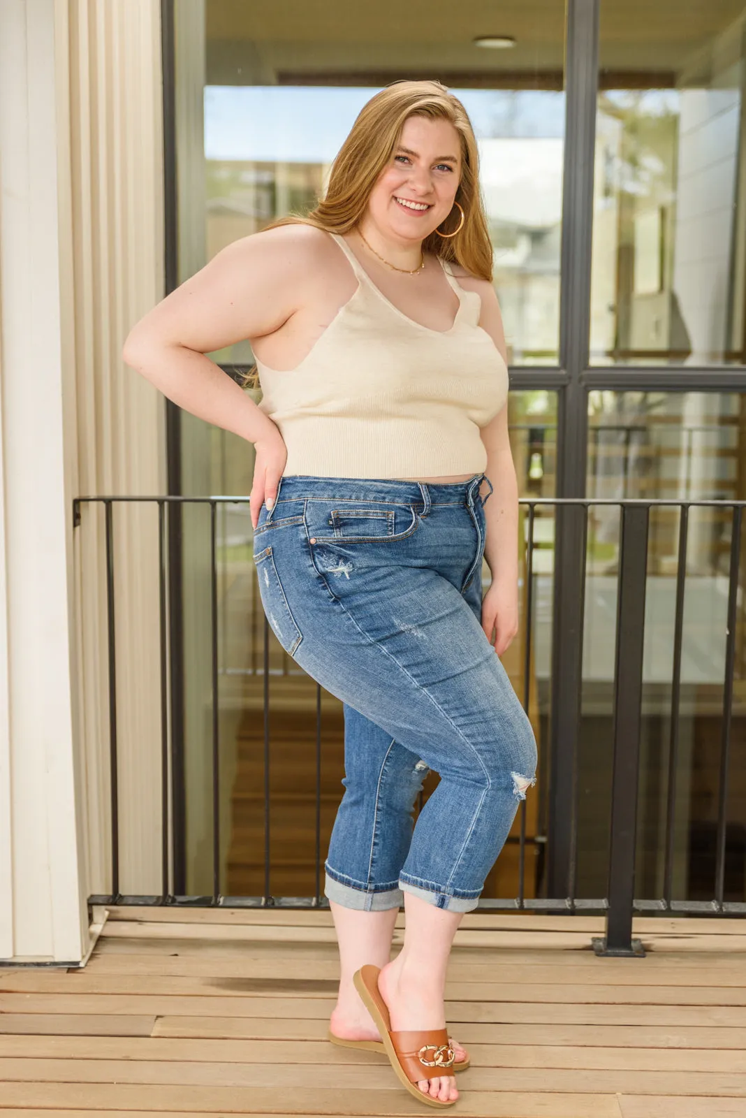 Light Weight Ribbed Bodice Tank In Natural