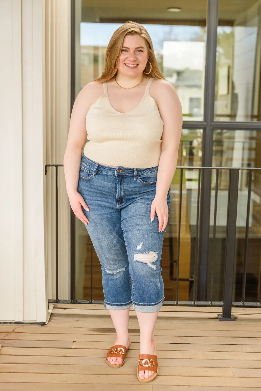 Light Weight Ribbed Bodice Tank In Natural
