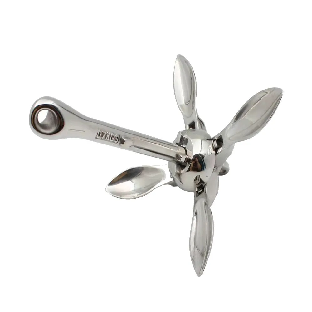 Marine Stainless Steel Folding Grapnel Anchor, 1.5kg/3.3lbs for Yachts & Ships