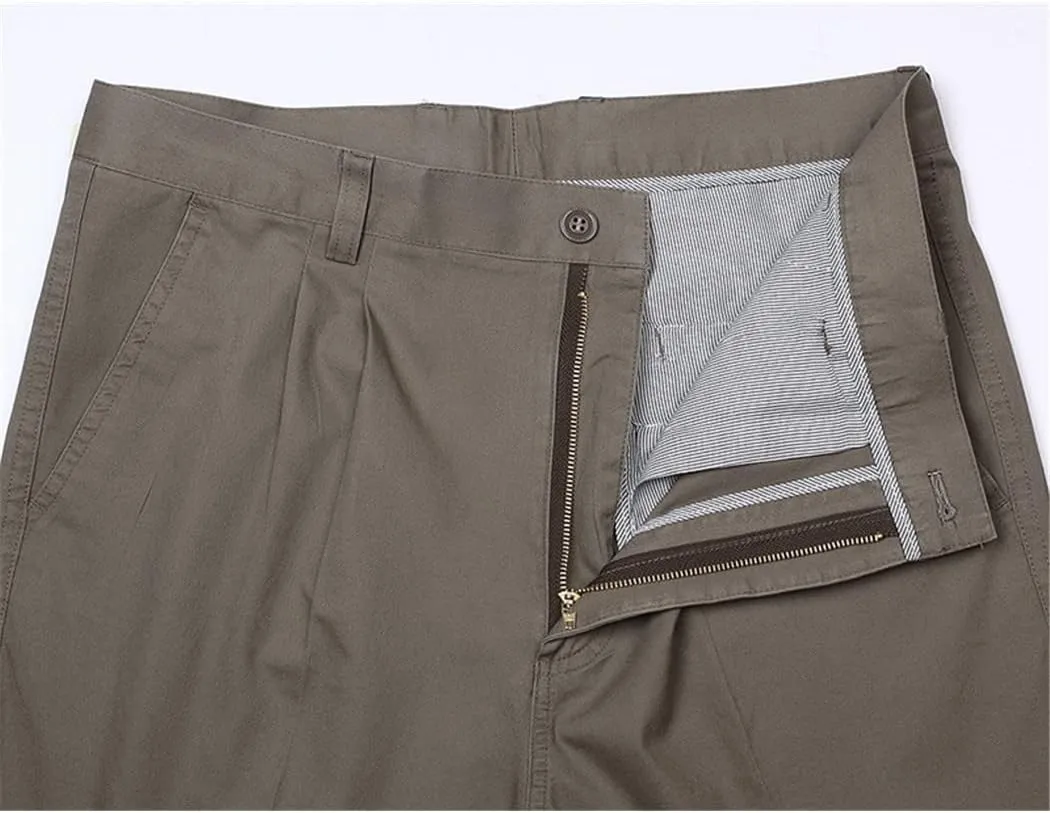 Middle-Aged Mens Cotton High Waist Trousers, Autumn Winter Loose Thicken Warm Business Casual Pants