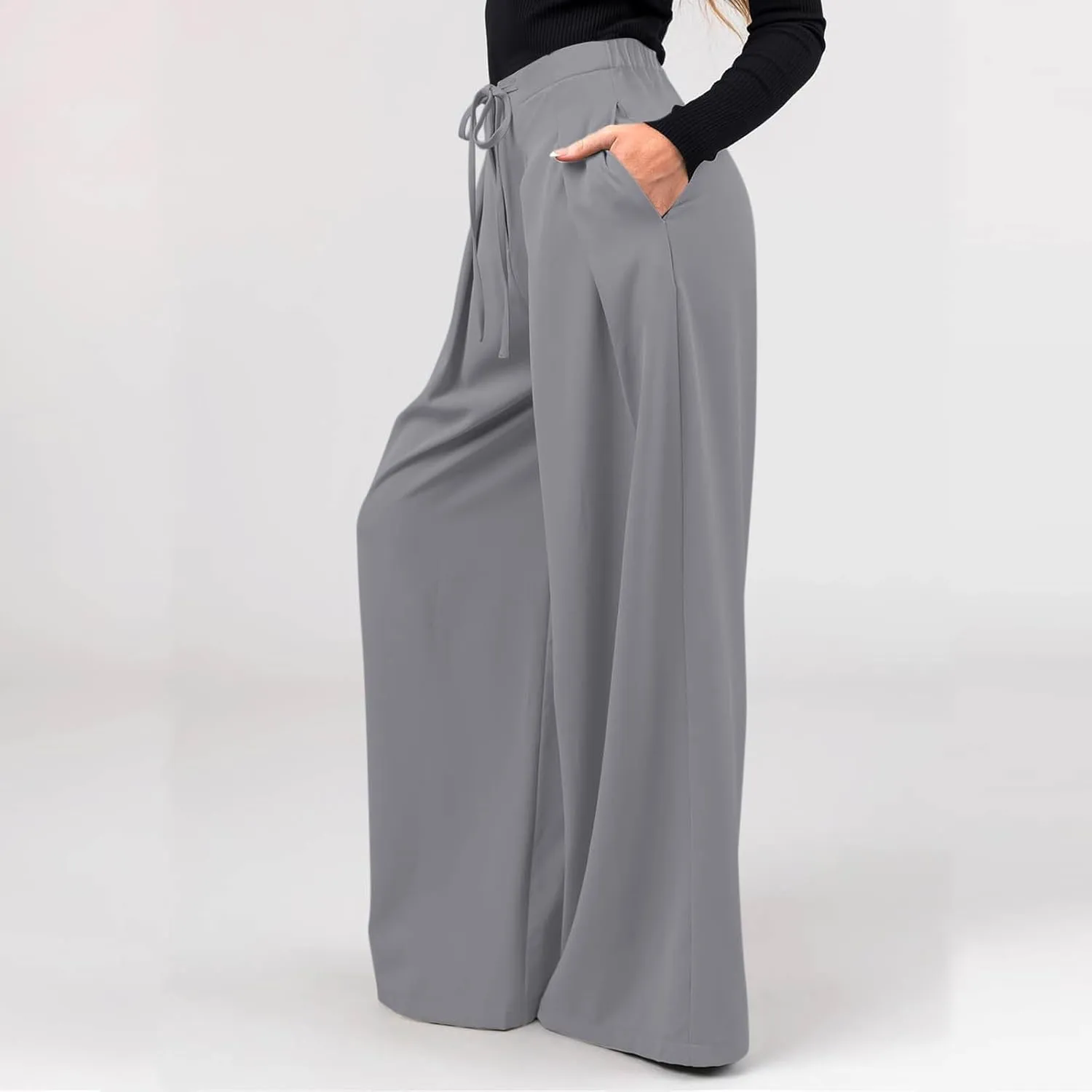 Oversized Wide Leg Pants Women,Work Business Casual High Waisted Dress Pants Drawstring Palazzo Pants Flowy Trousers