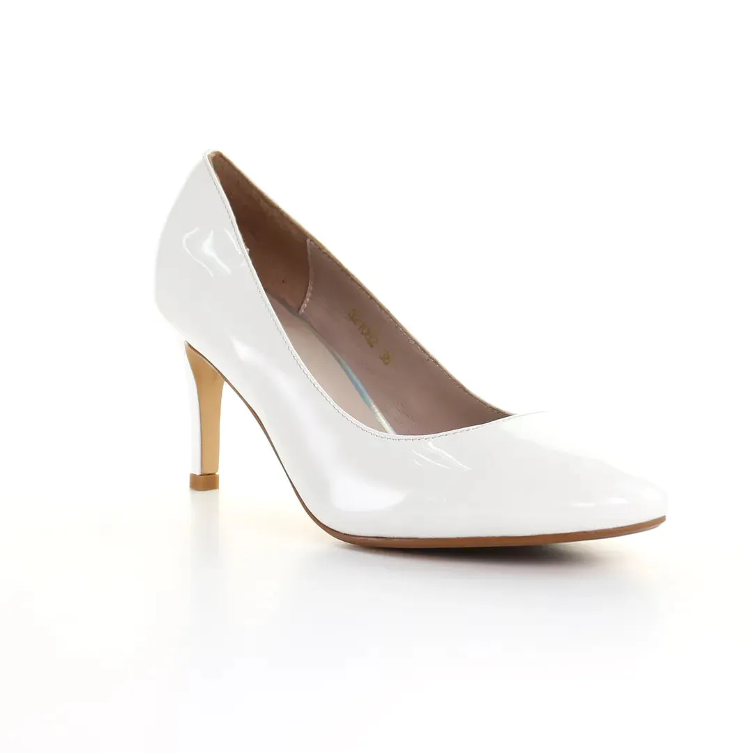 Patent Leather Round Toe Pumps in White