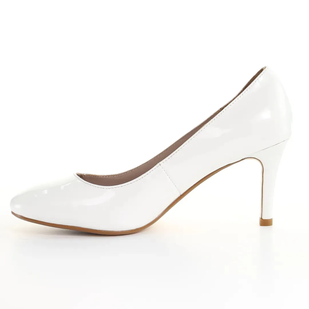 Patent Leather Round Toe Pumps in White