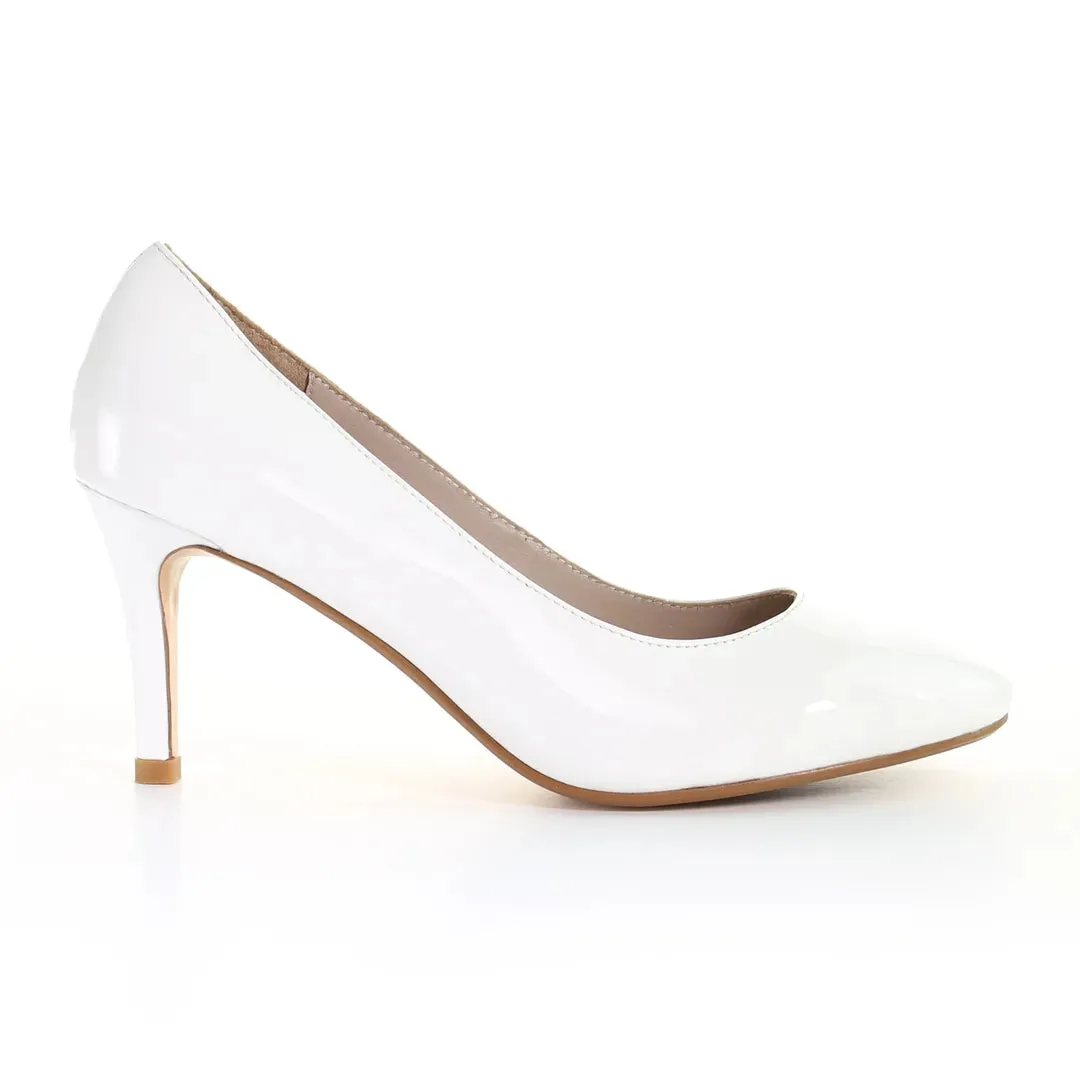 Patent Leather Round Toe Pumps in White
