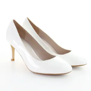 Patent Leather Round Toe Pumps in White