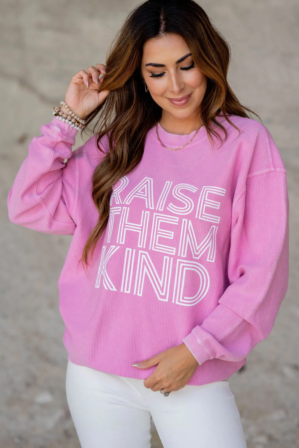 Raise Them Kind Ribbed Graphic Crewneck