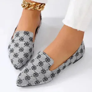 Rose Print Flats Shoes Fashion Casual Pointed Toe Canvas Loafers Lazy Shoes For Women