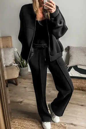 Seamed Zipper Jacket and Drawstring Waist Pants Set (online only)