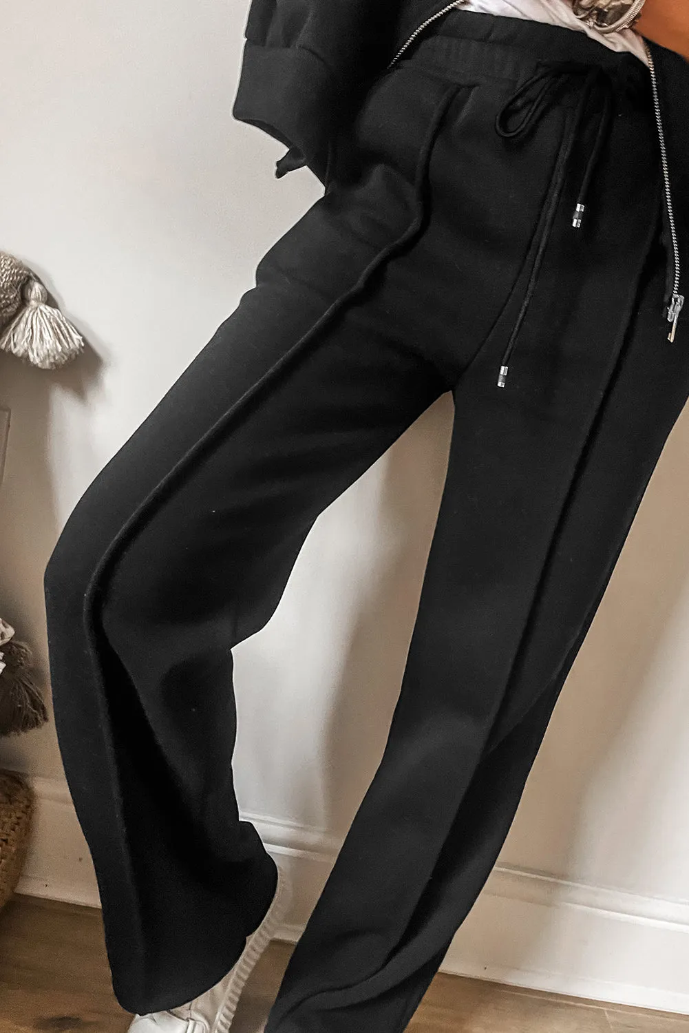 Seamed Zipper Jacket and Drawstring Waist Pants Set (online only)