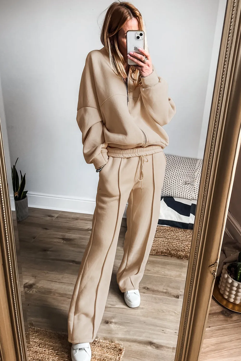 Seamed Zipper Jacket and Drawstring Waist Pants Set (online only)