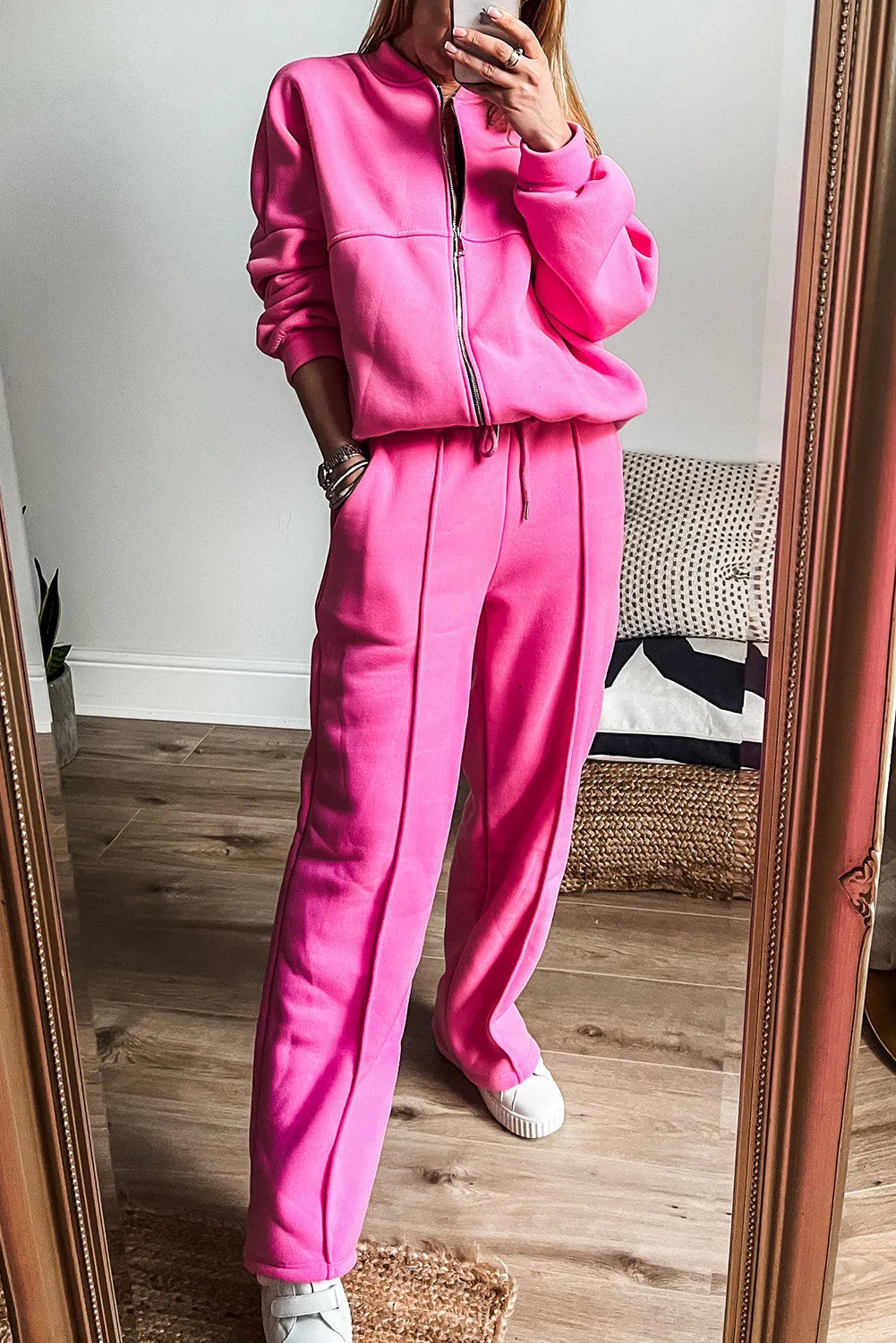 Seamed Zipper Jacket and Drawstring Waist Pants Set (online only)