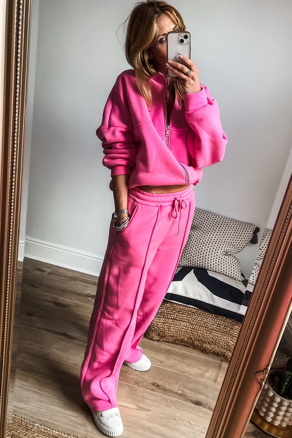 Seamed Zipper Jacket and Drawstring Waist Pants Set (online only)