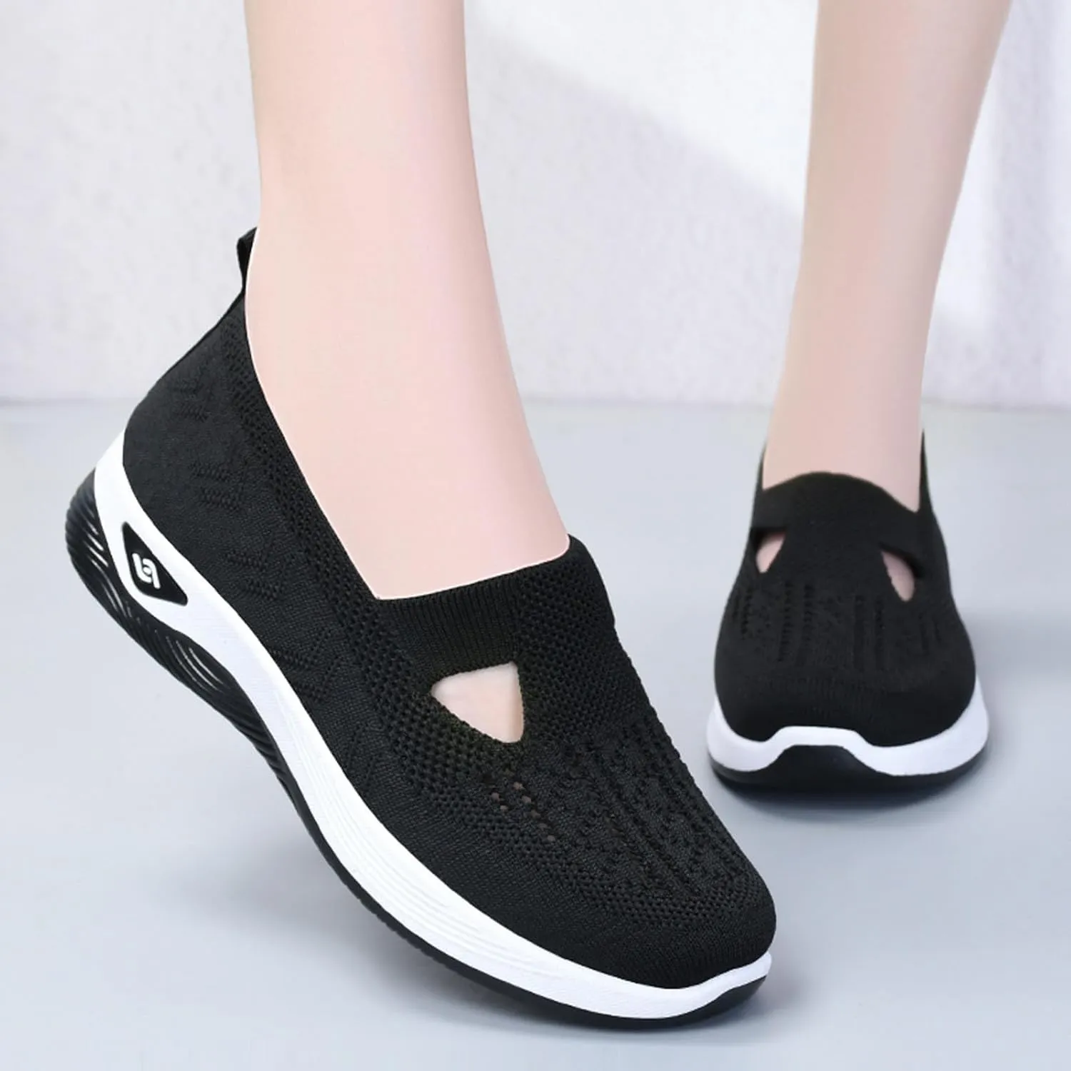 SECHRITE Women's Woven Breathable Soft Sole Shoes Orthopedic Sneakers Shoes Walking Slip on Diabetic Foam Shoes Arch Support