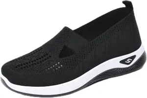 SECHRITE Women's Woven Breathable Soft Sole Shoes Orthopedic Sneakers Shoes Walking Slip on Diabetic Foam Shoes Arch Support