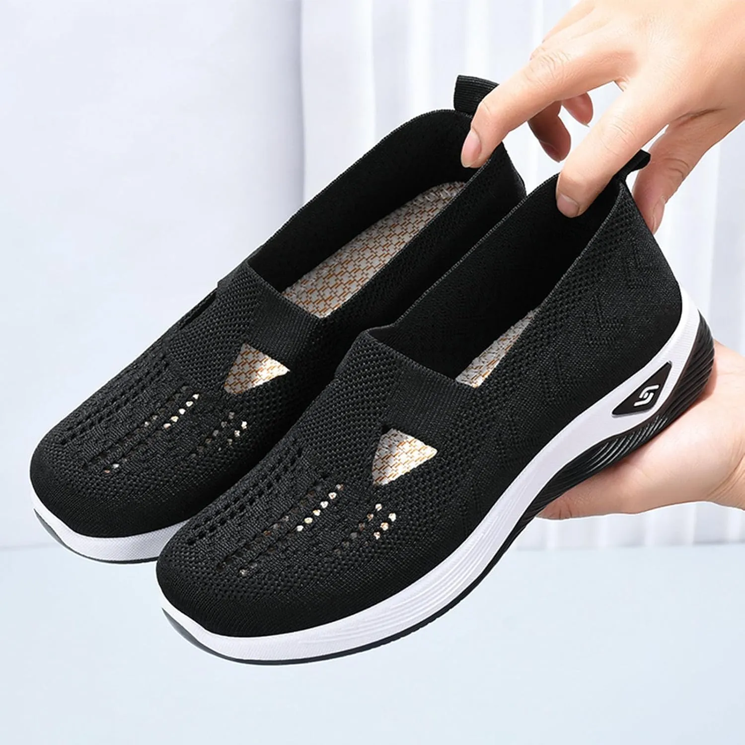 SECHRITE Women's Woven Breathable Soft Sole Shoes Orthopedic Sneakers Shoes Walking Slip on Diabetic Foam Shoes Arch Support