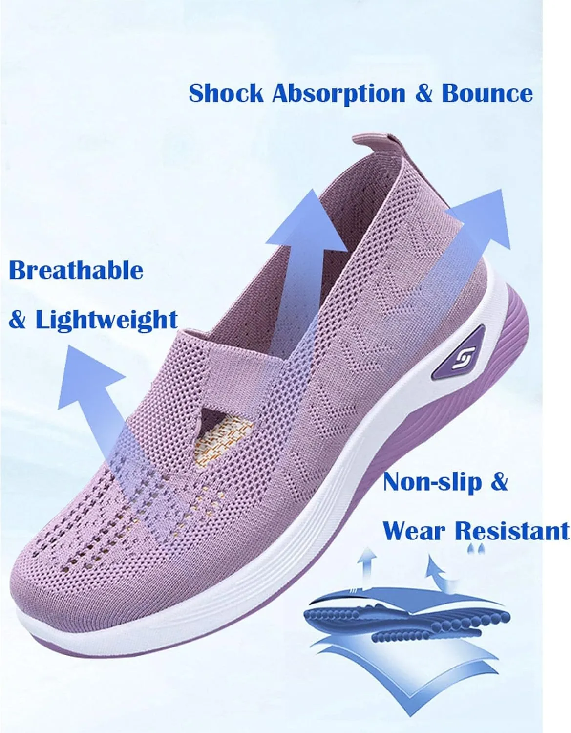 SECHRITE Women's Woven Breathable Soft Sole Shoes Orthopedic Sneakers Shoes Walking Slip on Diabetic Foam Shoes Arch Support