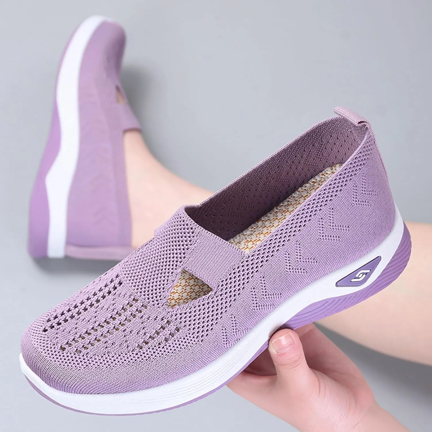 SECHRITE Women's Woven Breathable Soft Sole Shoes Orthopedic Sneakers Shoes Walking Slip on Diabetic Foam Shoes Arch Support