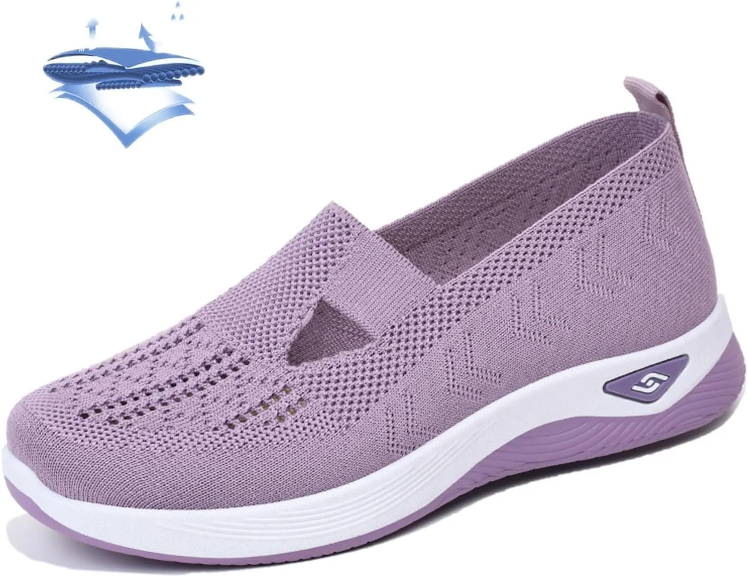 SECHRITE Women's Woven Breathable Soft Sole Shoes Orthopedic Sneakers Shoes Walking Slip on Diabetic Foam Shoes Arch Support
