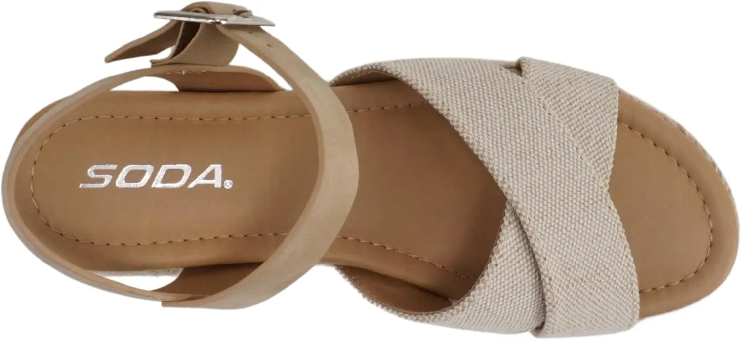 Soda FIRELY ~ Women Round Toe Crisscross Band Platform Espadrille Wedge Sandal with Adjustable Ankle Strap