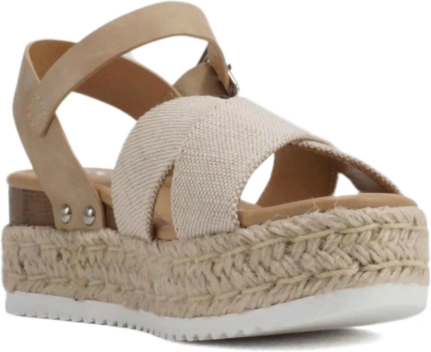 Soda FIRELY ~ Women Round Toe Crisscross Band Platform Espadrille Wedge Sandal with Adjustable Ankle Strap