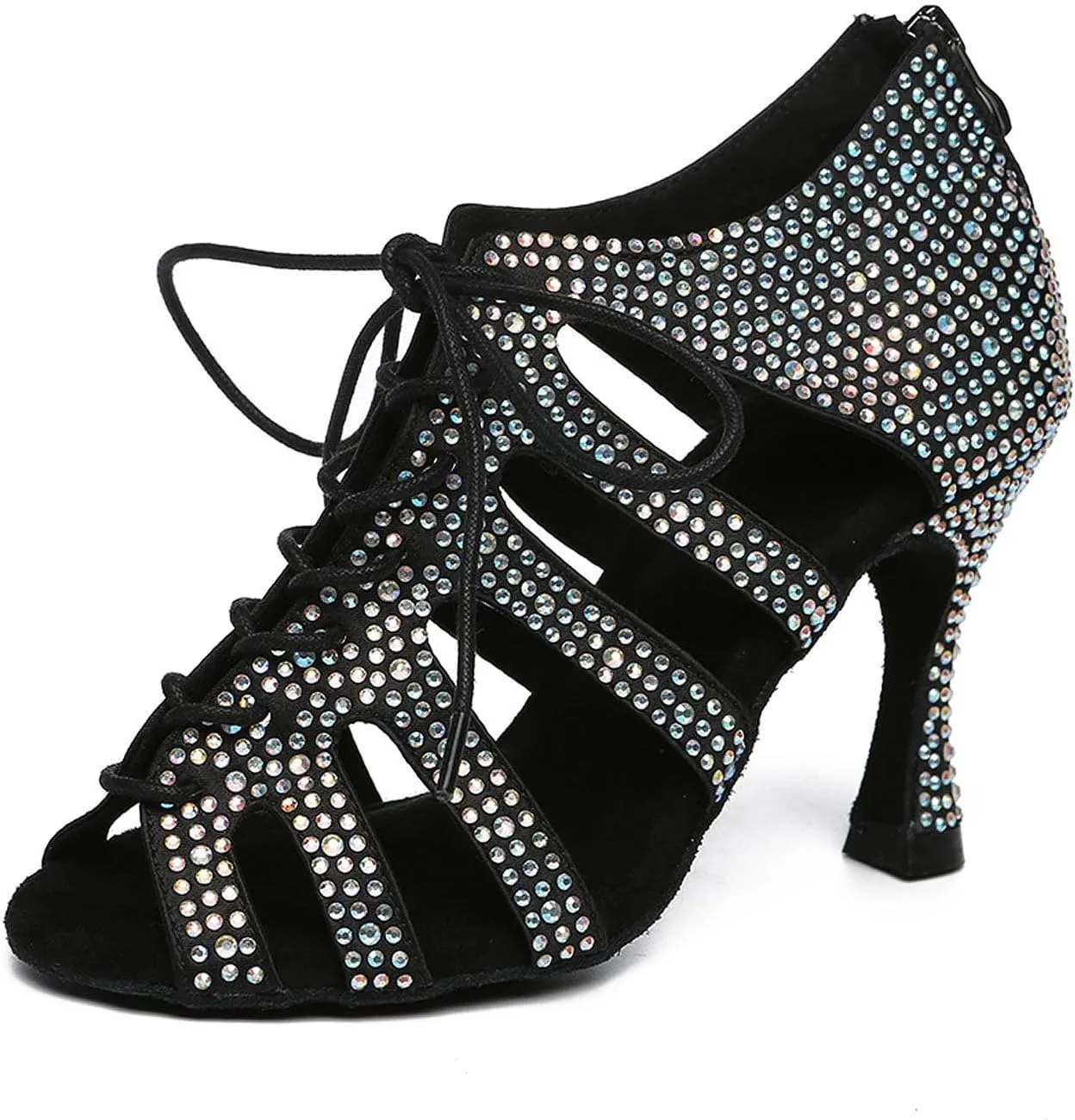 SWDZM Ballroom Dance Boots Lace Up Ankle Latin Salsa Heeled Comfortable Professional Dance Shoes