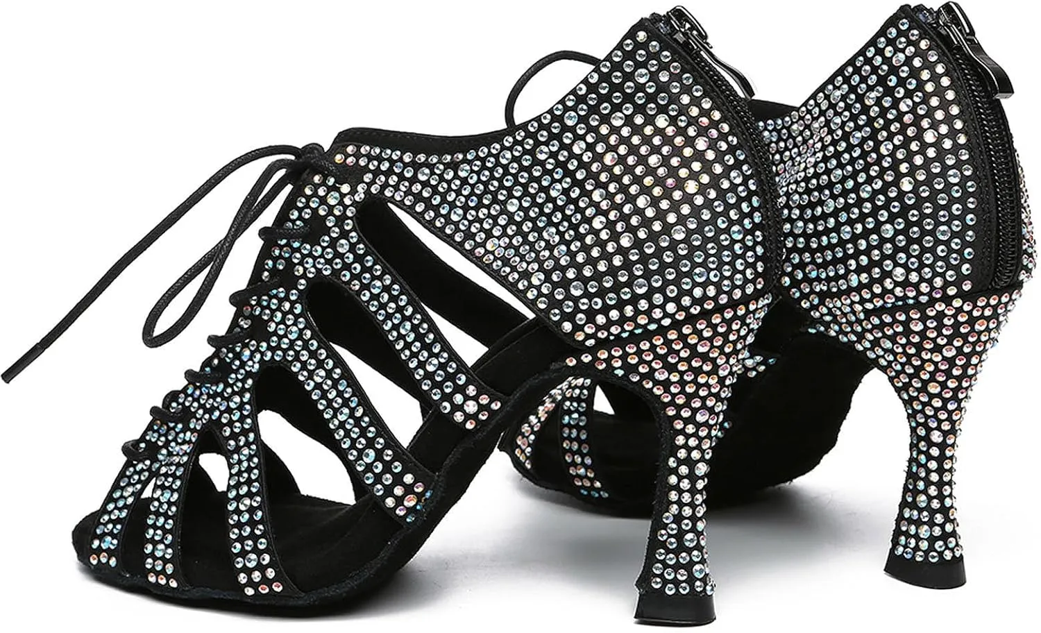 SWDZM Ballroom Dance Boots Lace Up Ankle Latin Salsa Heeled Comfortable Professional Dance Shoes