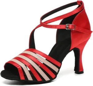 SWDZM Women's Latin Salsa Dance Shoes Ballroom Performance Comfortable High Heels for Women Dancing